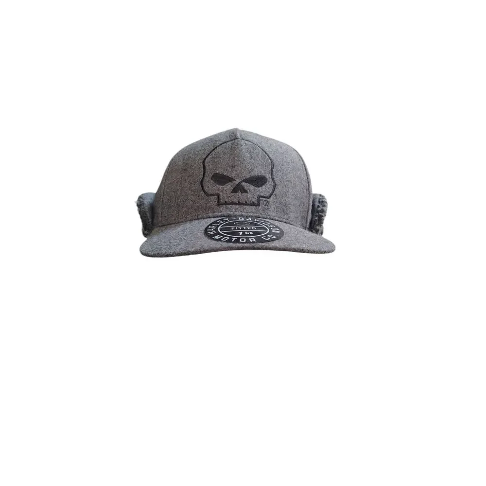 Harley-Davidson Willie G Skull Sherpa Ear Flap Fitted Hat Gray 7 3/8 New